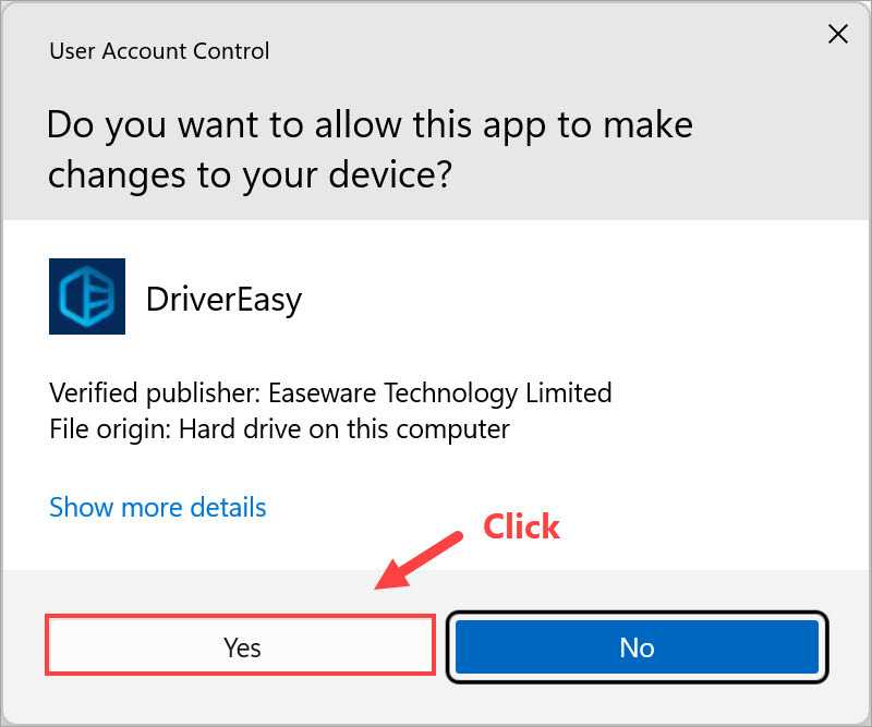 Driver Easy click Continure when prompted