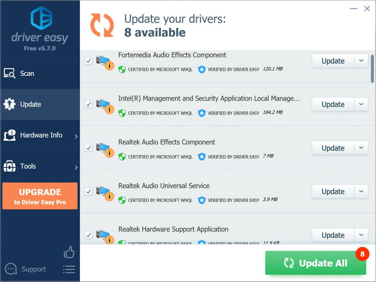 Driver Easy Free hide driver update done