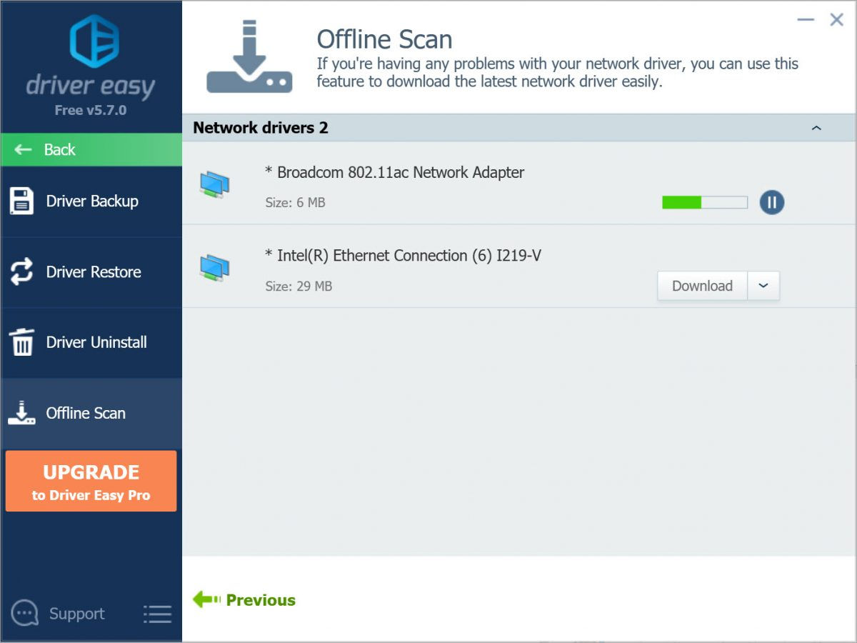 Driver Easy Free offline scan downloading network driver
