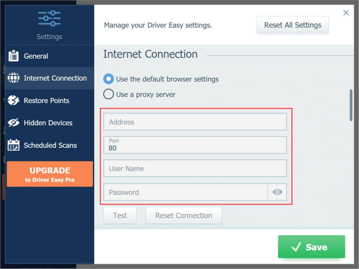 Driver Easy Free Settings Internet Connection use proxy server