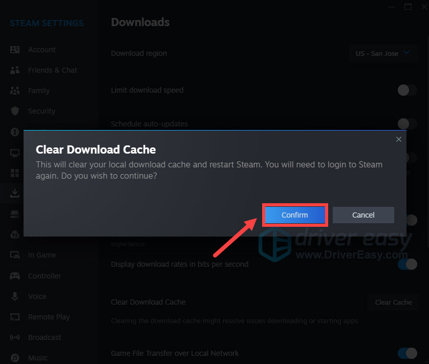 Steam - Clear download cache