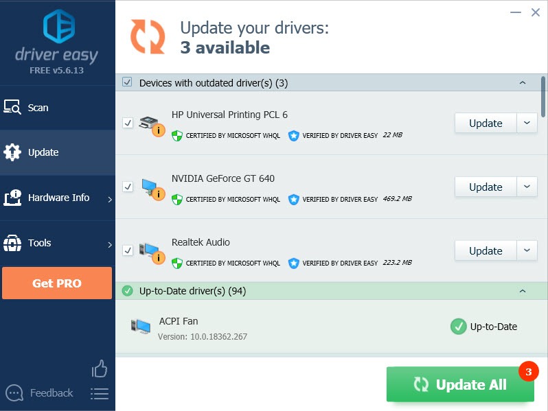 update all drivers with driver easy