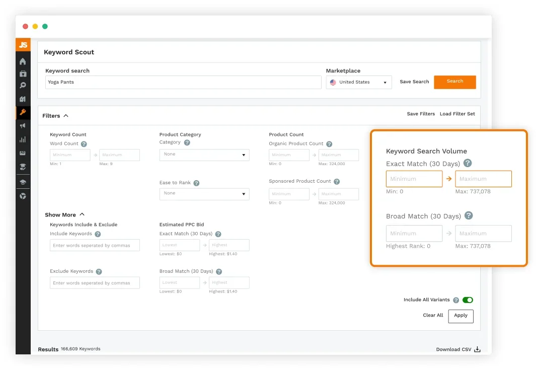 Main dashboard of Jungle Scout’s Amazon Keyword Research Tool